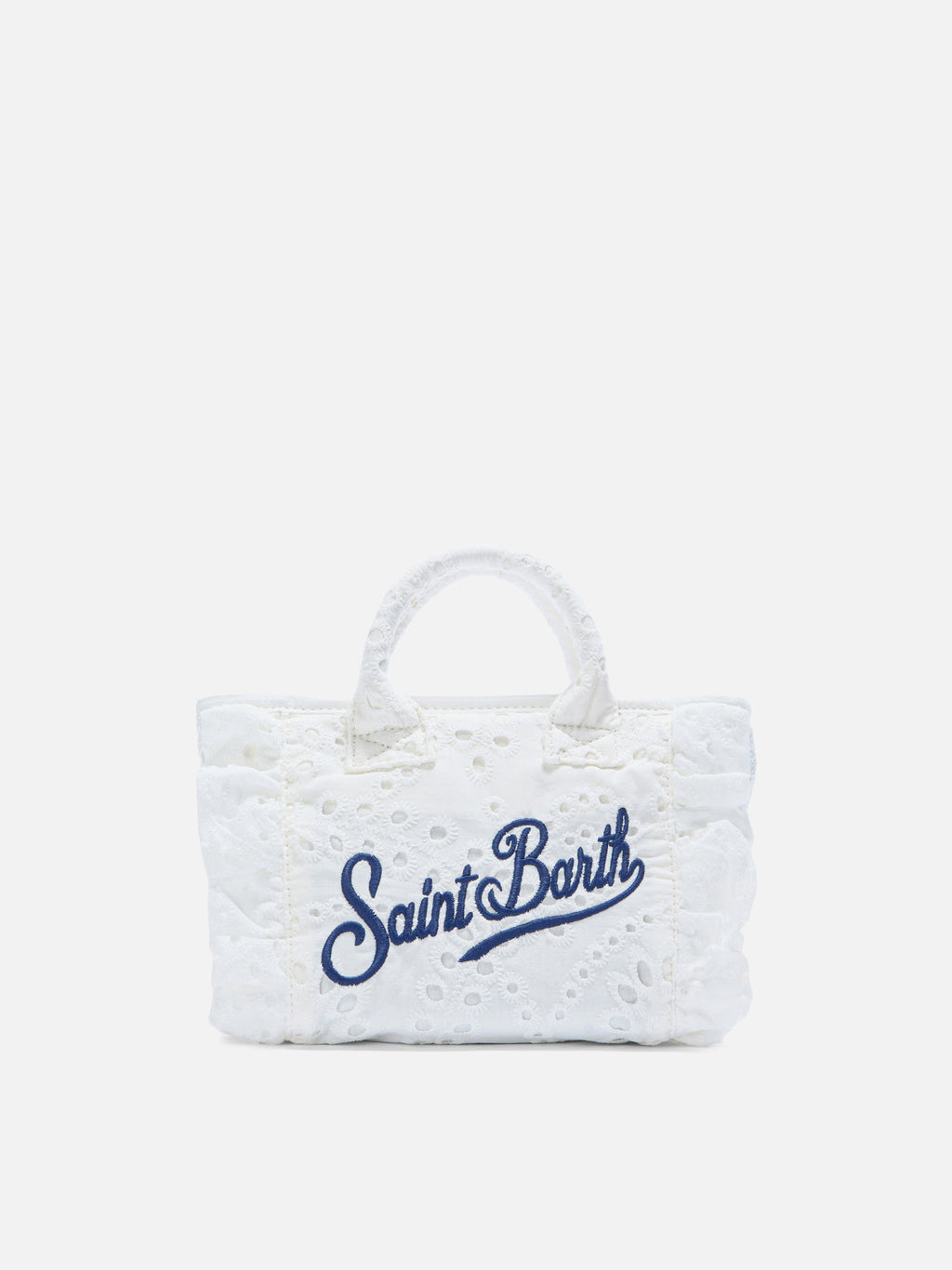 Borsa Vanity mini volant in cotone sangallo bianca