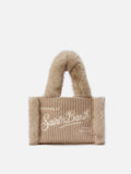 Borsa morbida a mano Vanity Mini Shearling Rib in misto lana a trecce beige