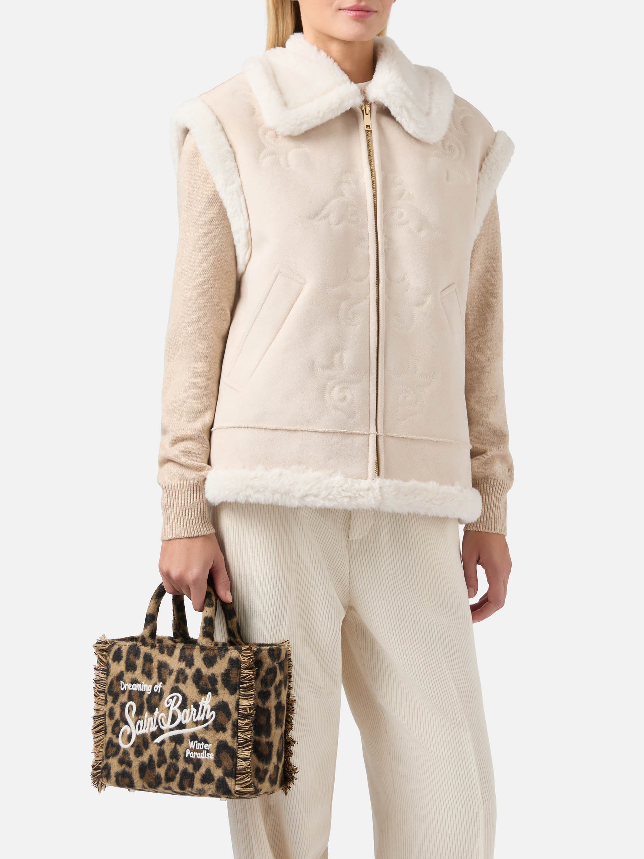 Borsa Vanity Mini Felt stampa leopardata