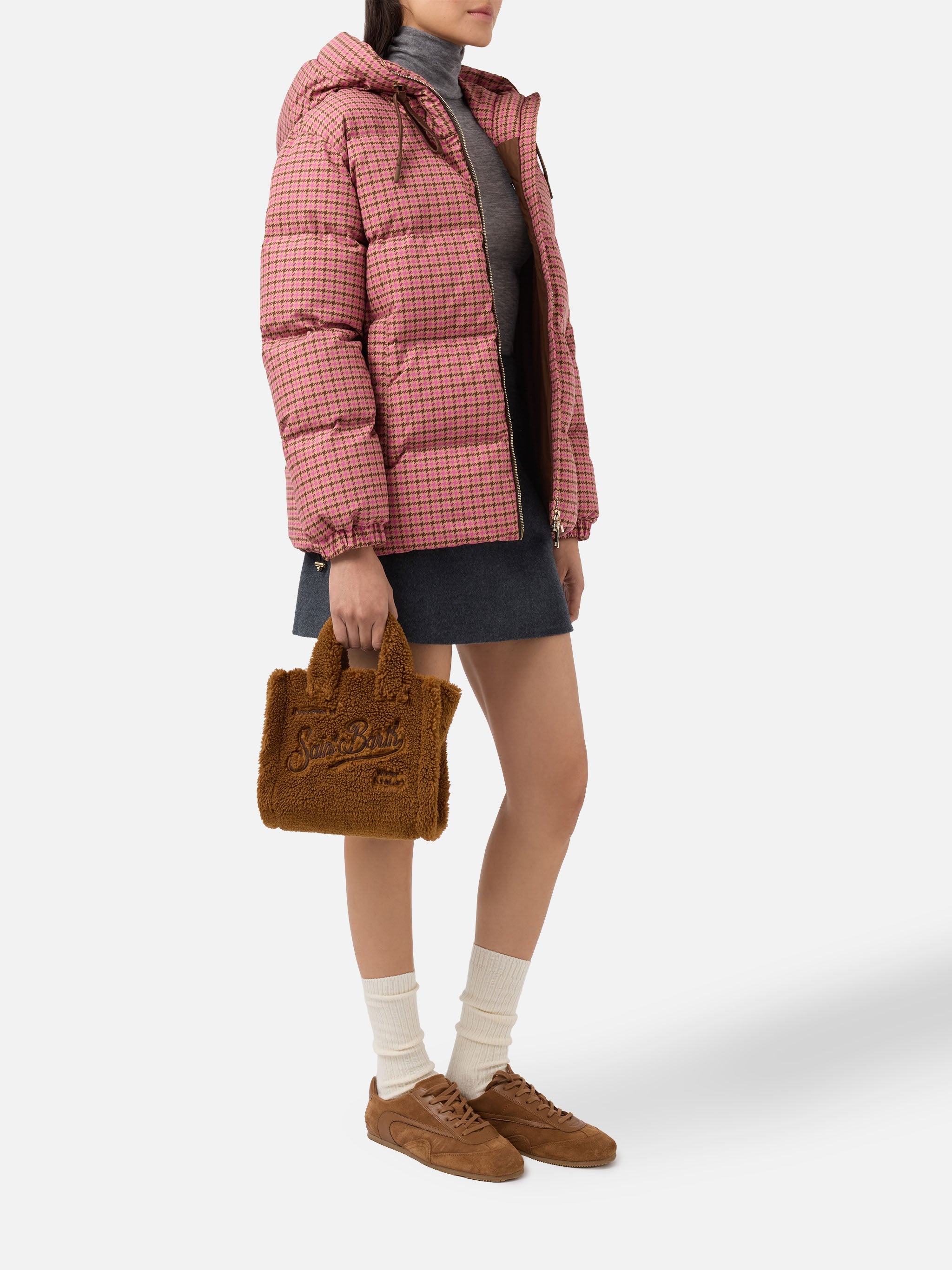 Borsa a mano Vanity Mini Teddy in sherpa marrone