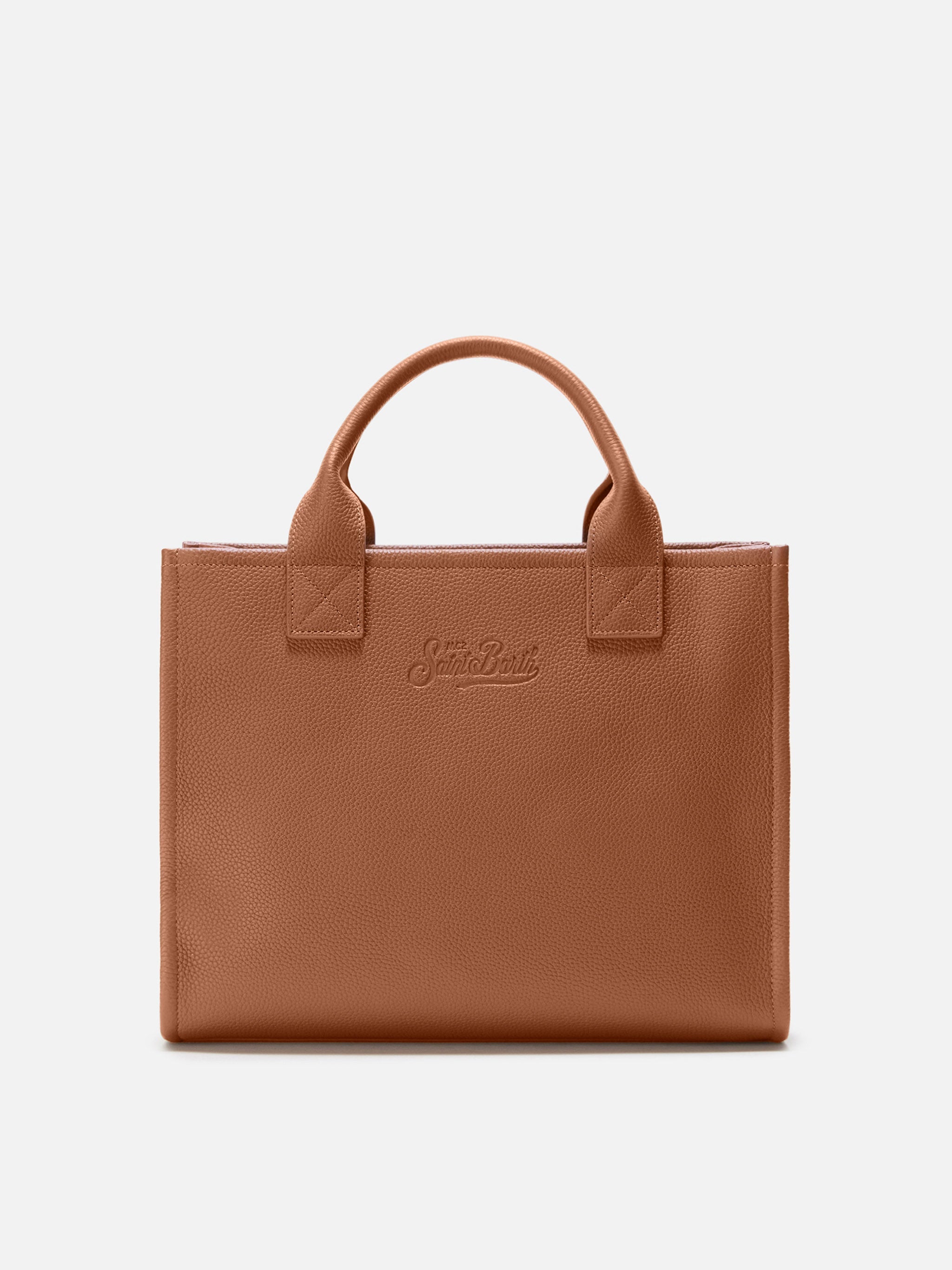 Borsa a spalla Vanity Bag Large in pelle martellata cammello
