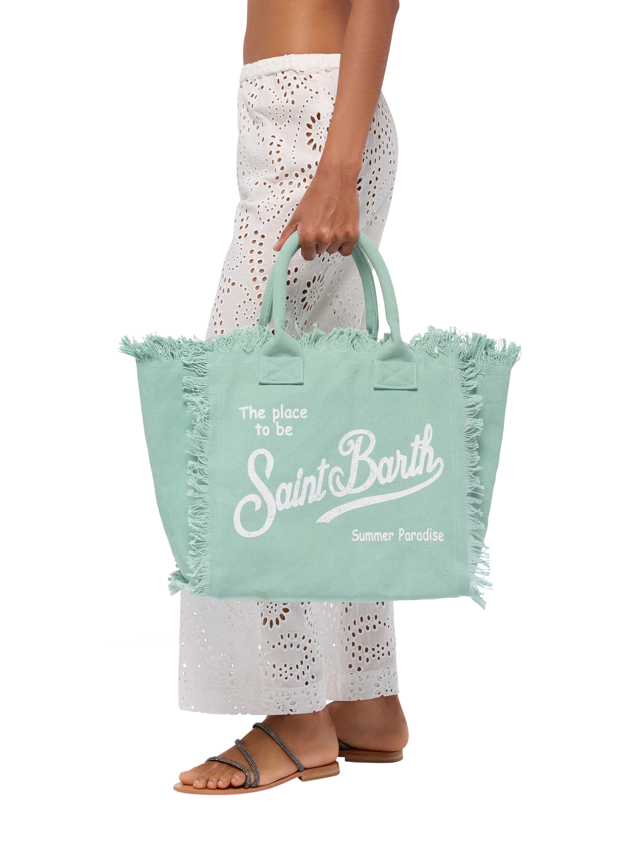 Sage green cotton canvas Vanity tote bag - MC2 Saint Barth