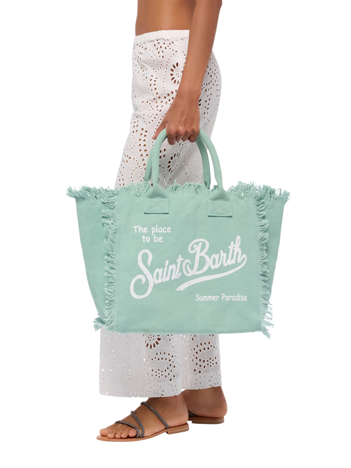 Sage green cotton canvas Vanity tote bag - MC2 Saint Barth