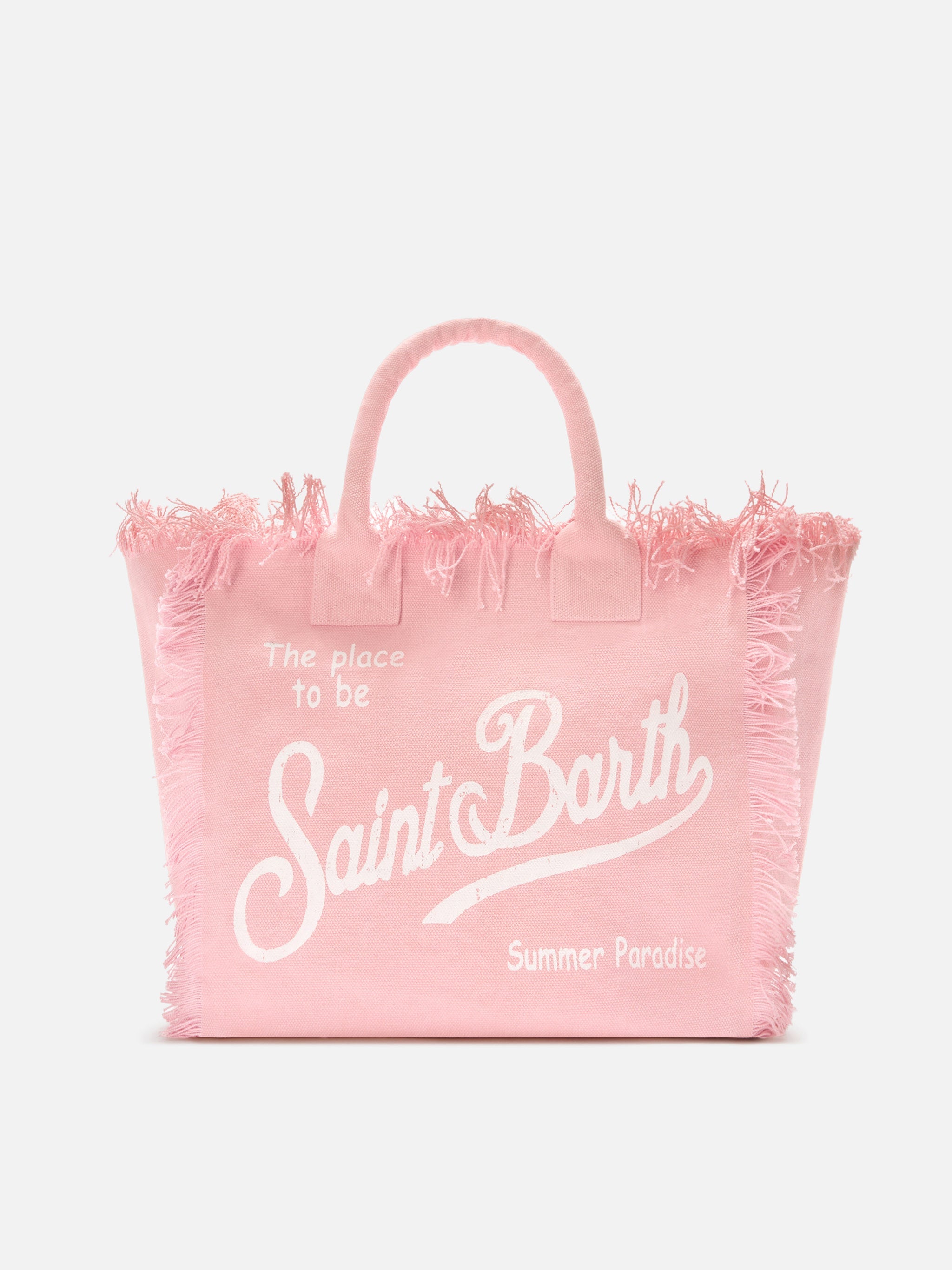 Borsa Vanity regular rosa in canvas con frange