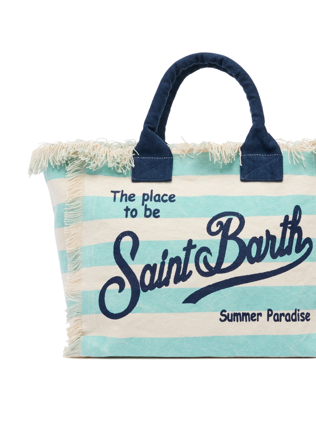 Cotton canvas Vanity tote bag with water green striped print - MC2 Saint Barth