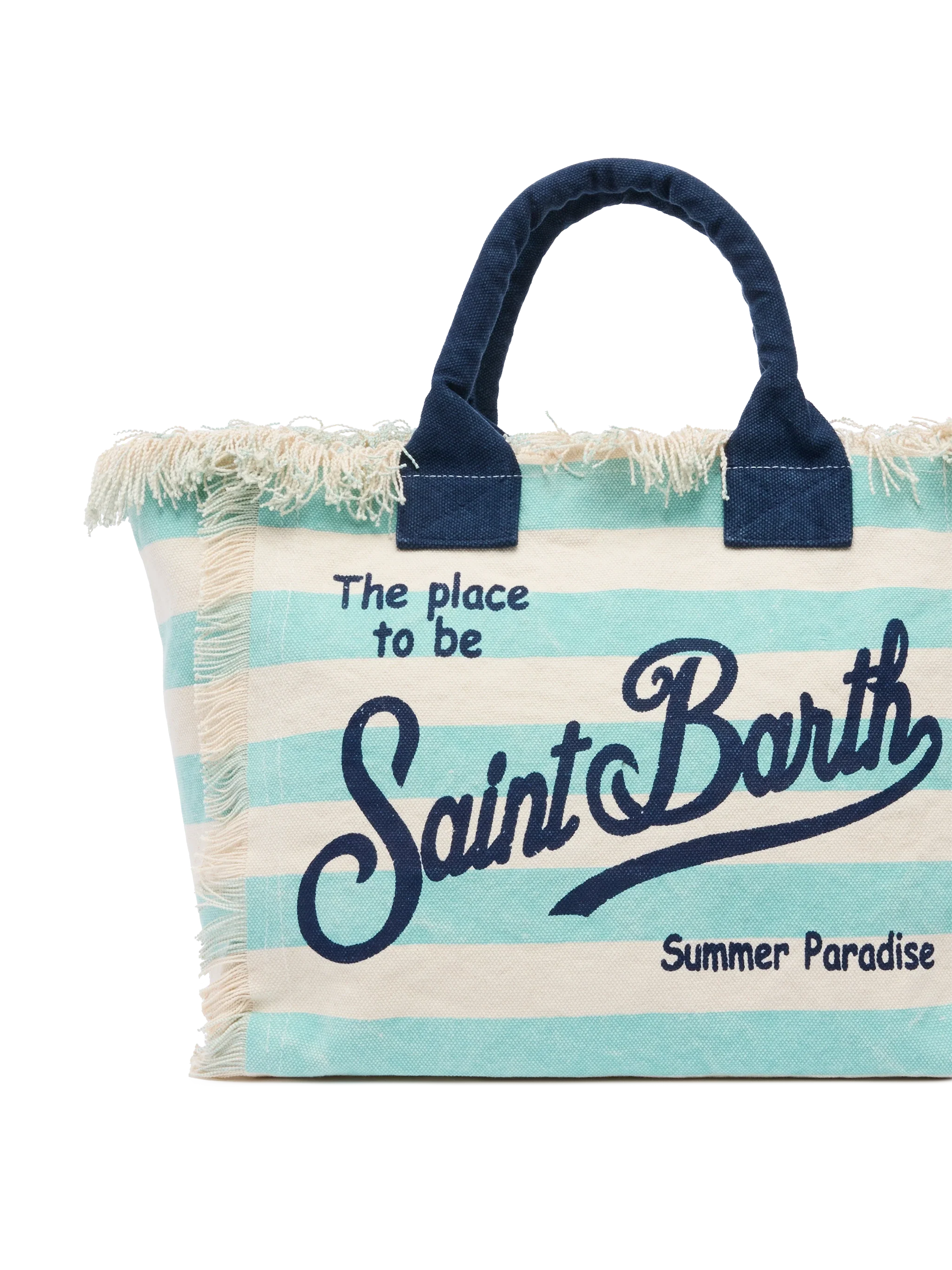 Cotton canvas Vanity tote bag with water green striped print - MC2 Saint Barth