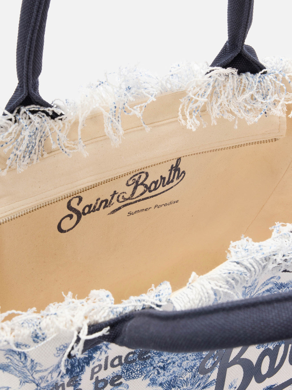 Borsa Vanity regular in canvas con stampa toile de Jouy blu