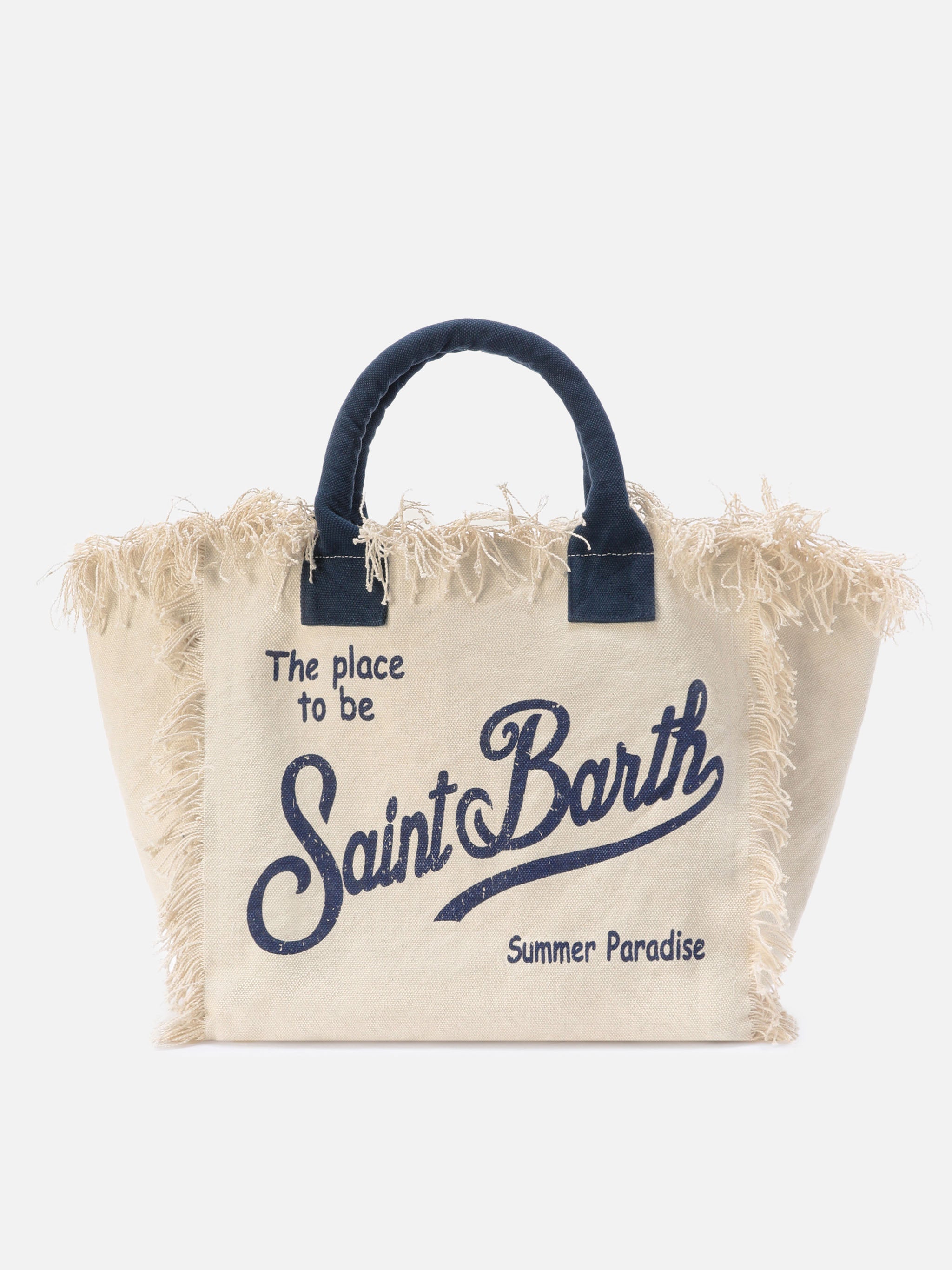 Borsa Vanity regular bianca in canvas con frange