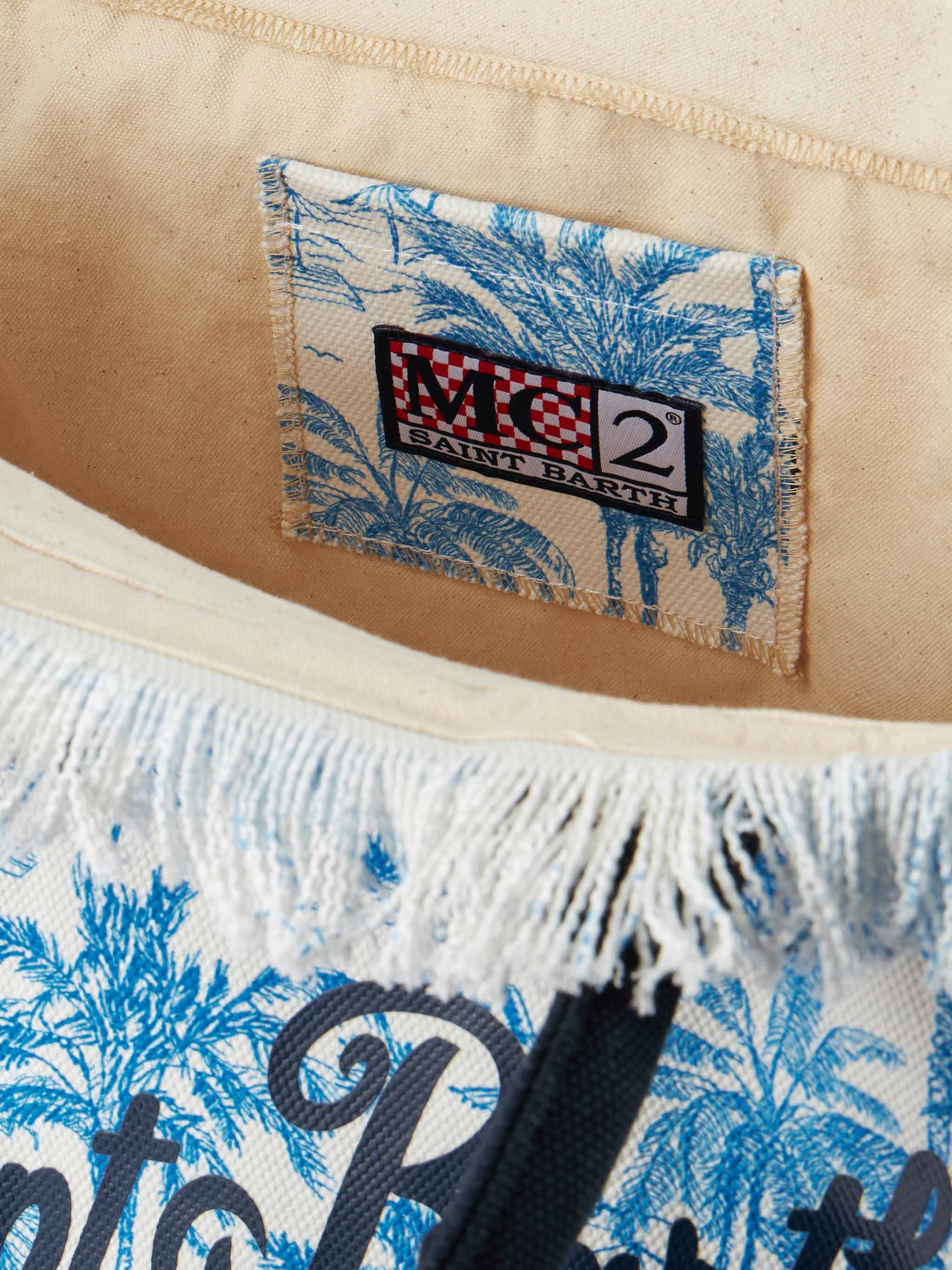 Bluette cotton canvas Vanity tote bag with toile de jouy print - MC2 Saint Barth