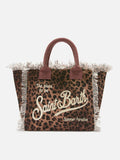 Borsa Vanity regular leopardata in canvas con frange