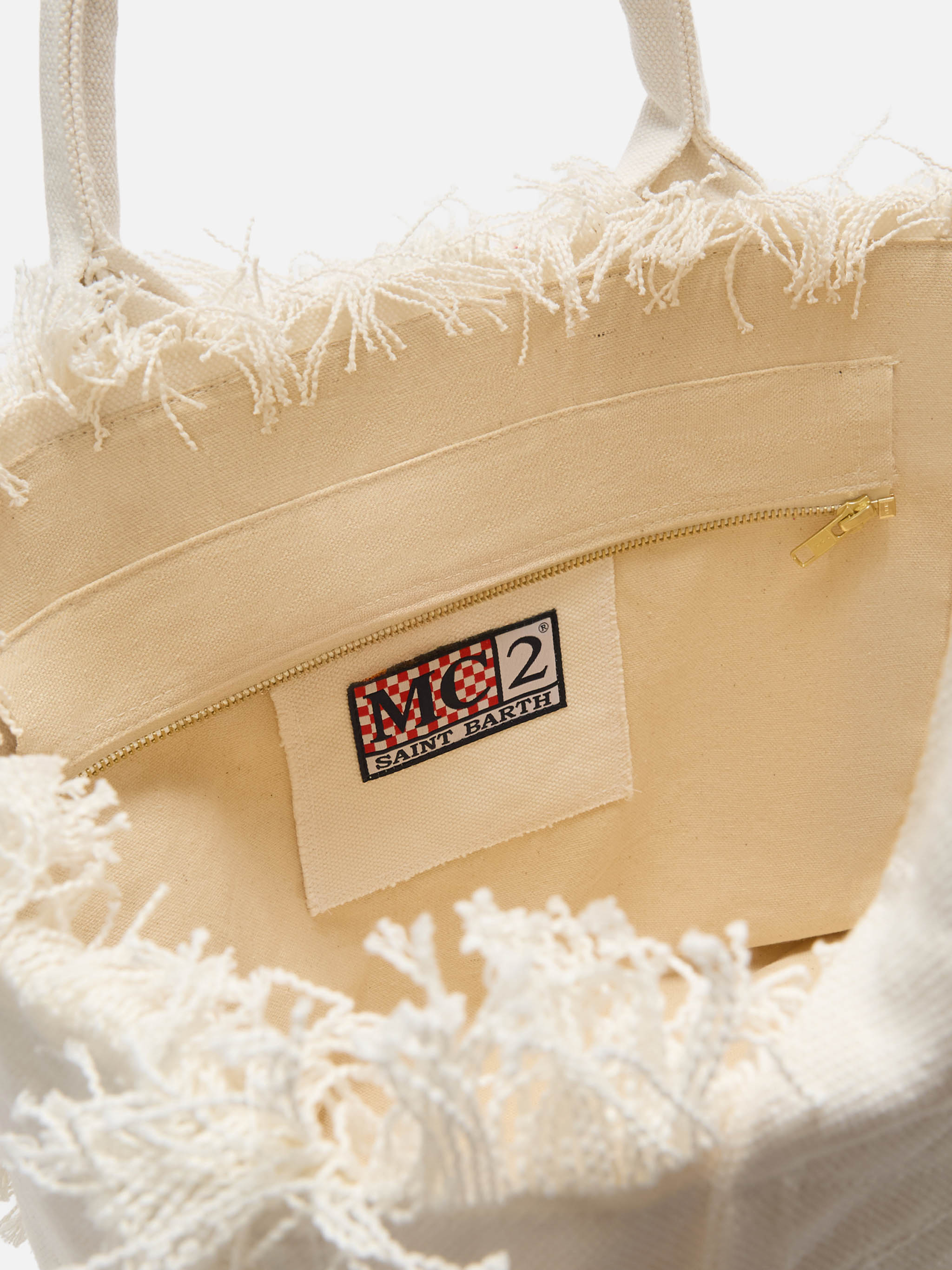 Borsa Vanity regular bianca in canvas con frange
