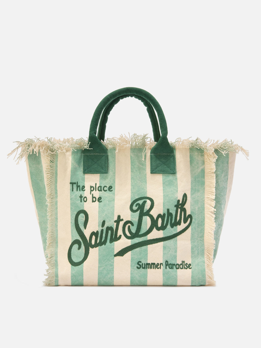 Borsa Vanity regular in canvas a righe verticali verde chiaro