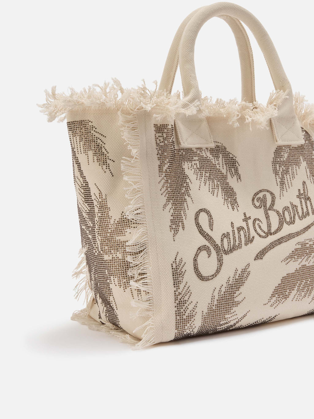 Borsa Vanity regular in canvas con stampa palme con strass