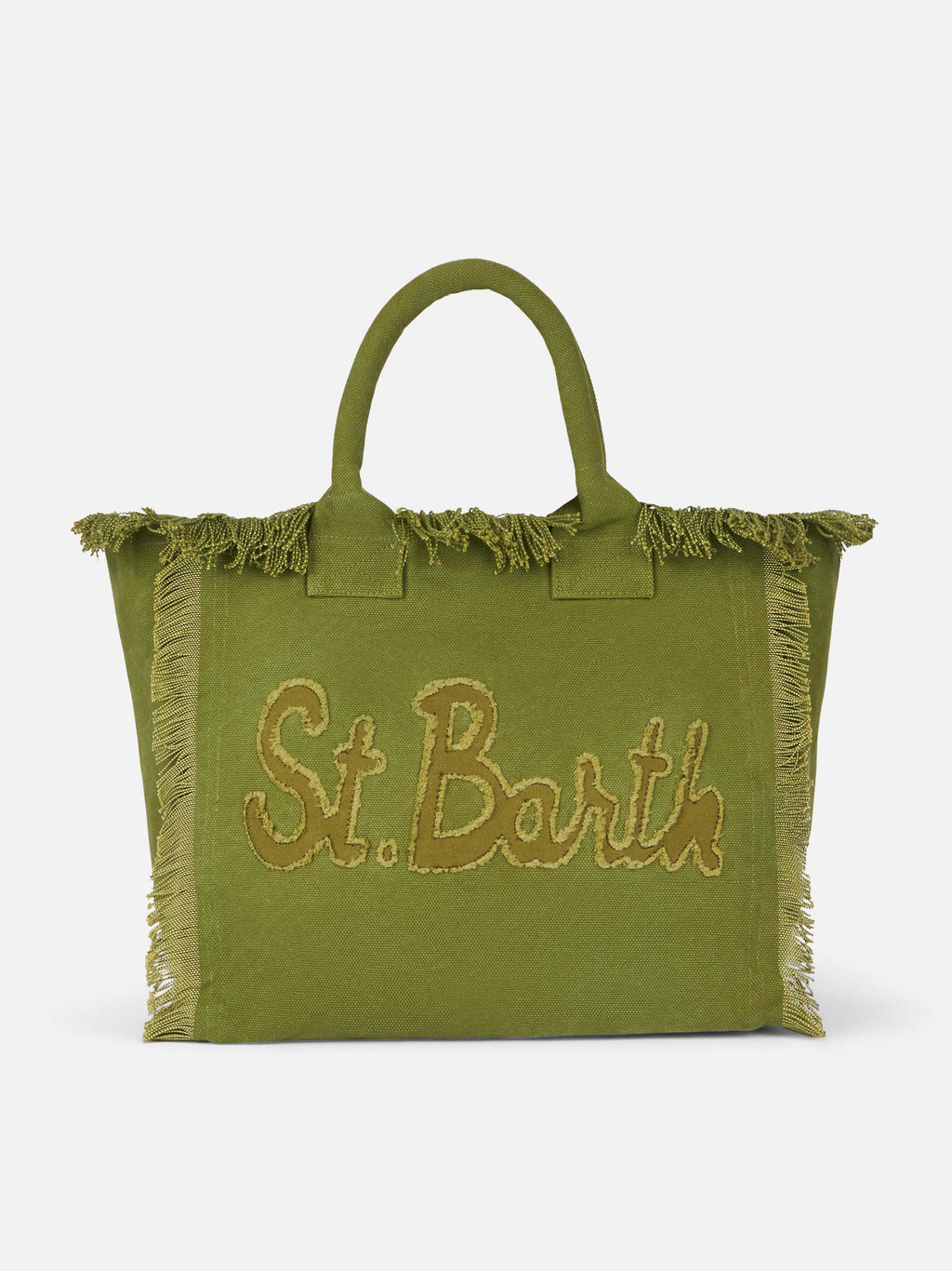 Military green cotton canvas Vanity tote bag with logo patch - MC2 Saint Barth