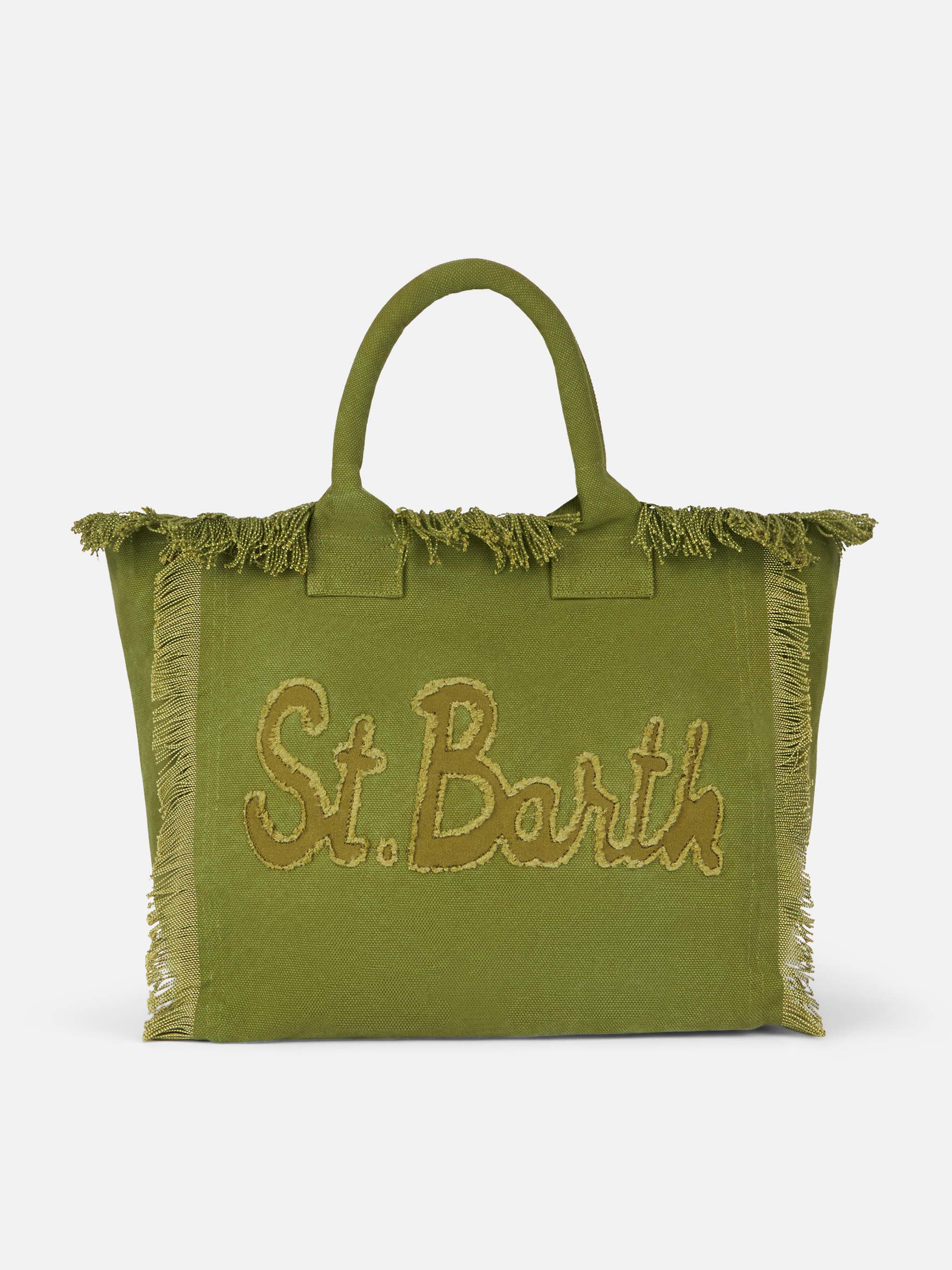Military green cotton canvas Vanity tote bag with logo patch - MC2 Saint Barth