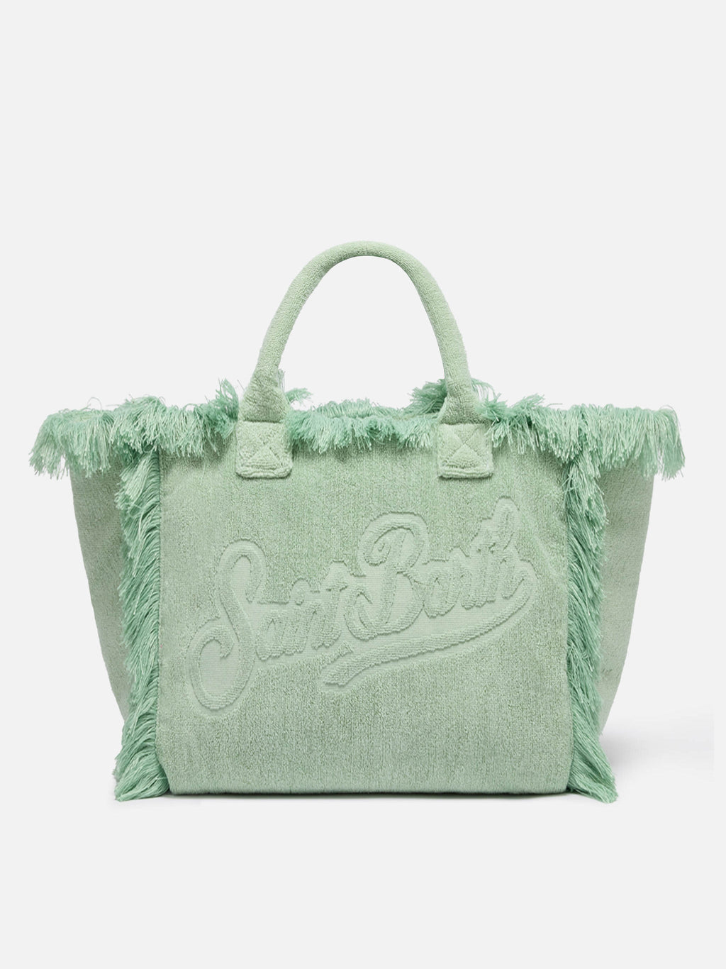 Borsa a spalla Vanity Terry verde salvia con logo in bassorilievo