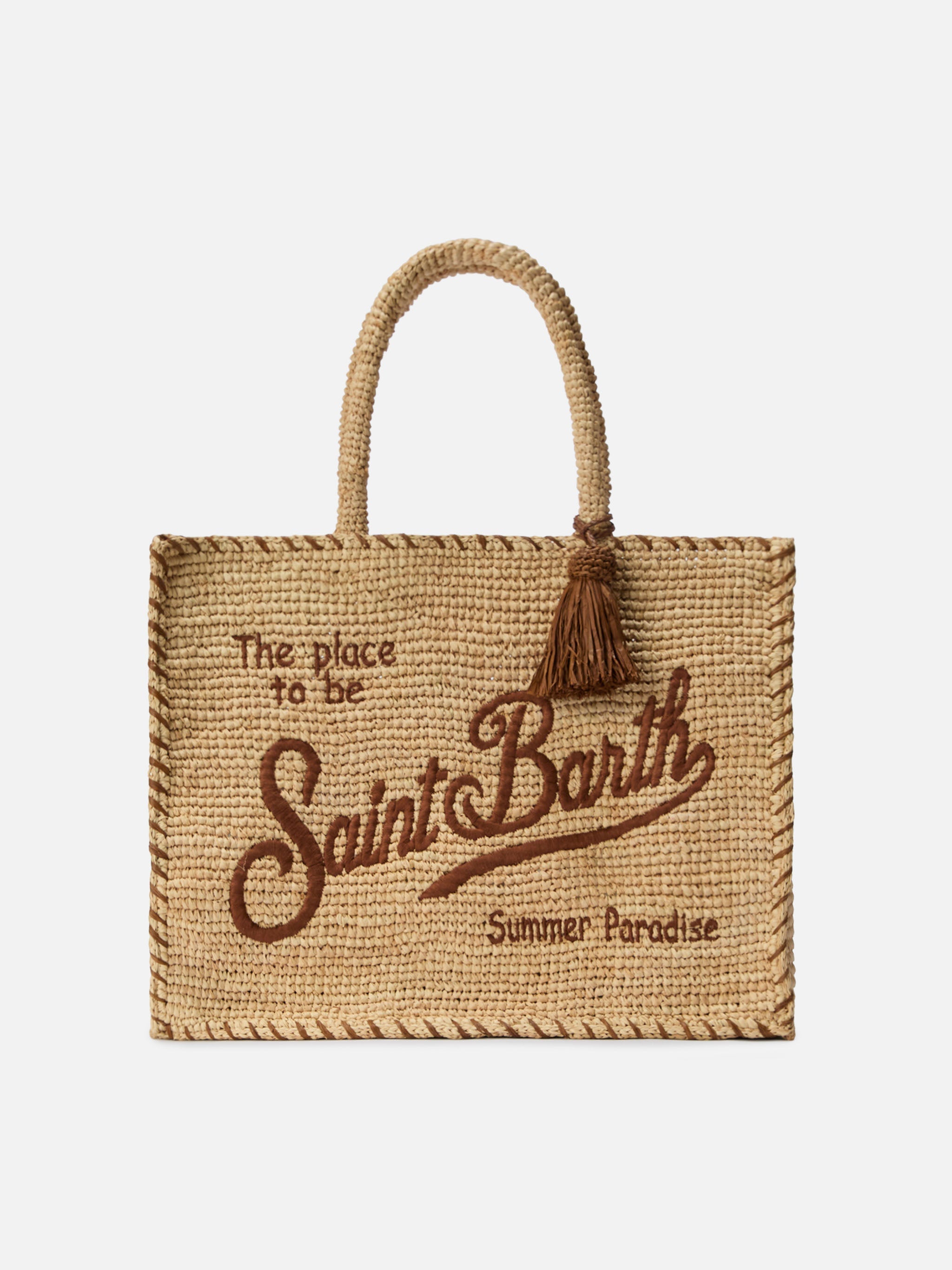Borsa Vanity regular in raffia con dettagli marroni