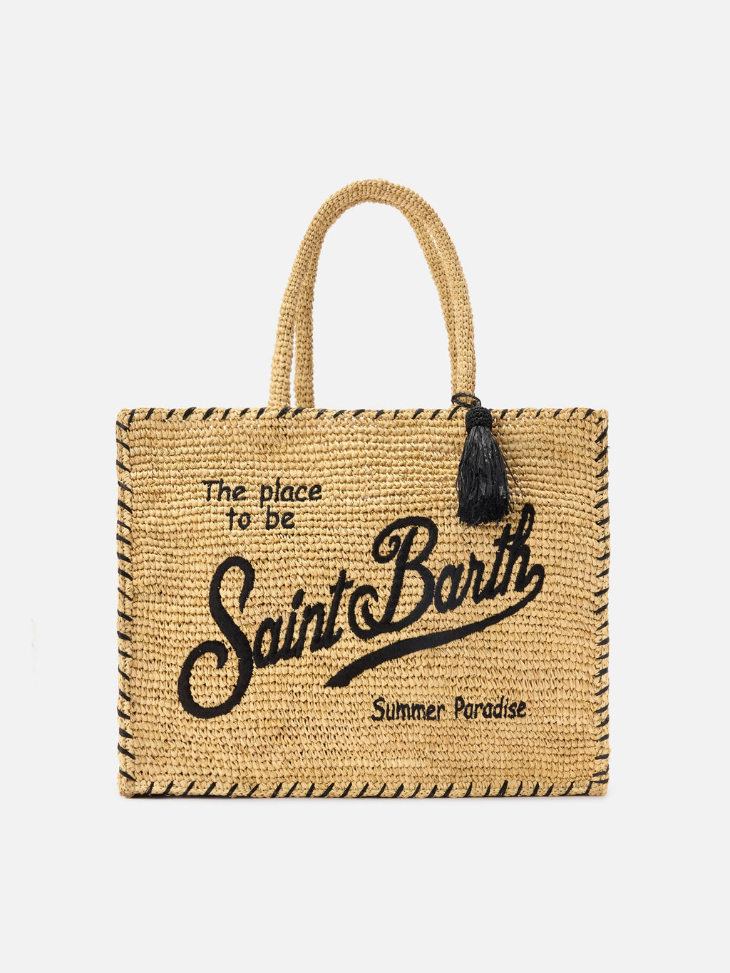 Borsa Vanity regular in raffia con dettagli neri