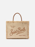 Borsa Vanity regular effetto paglia con logo ricamato