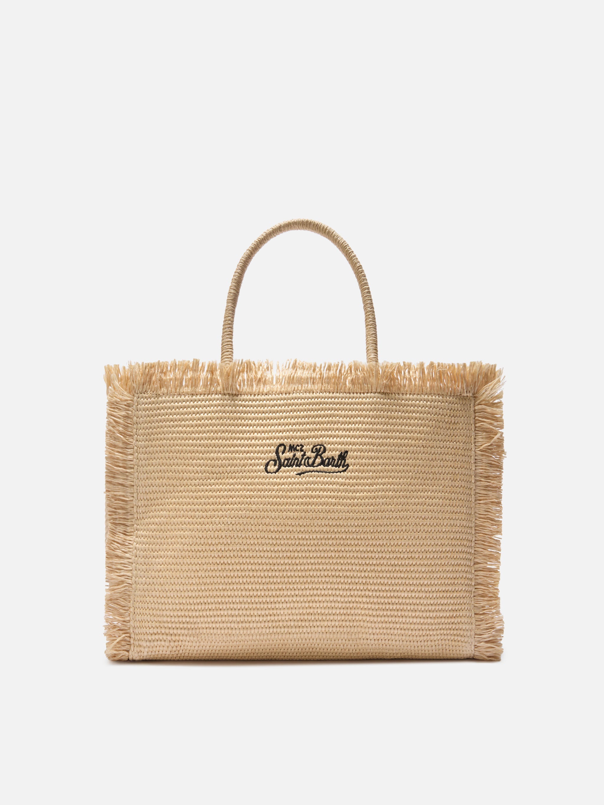 Borsa Vanity regular effetto paglia con logo ricamato a contrasto