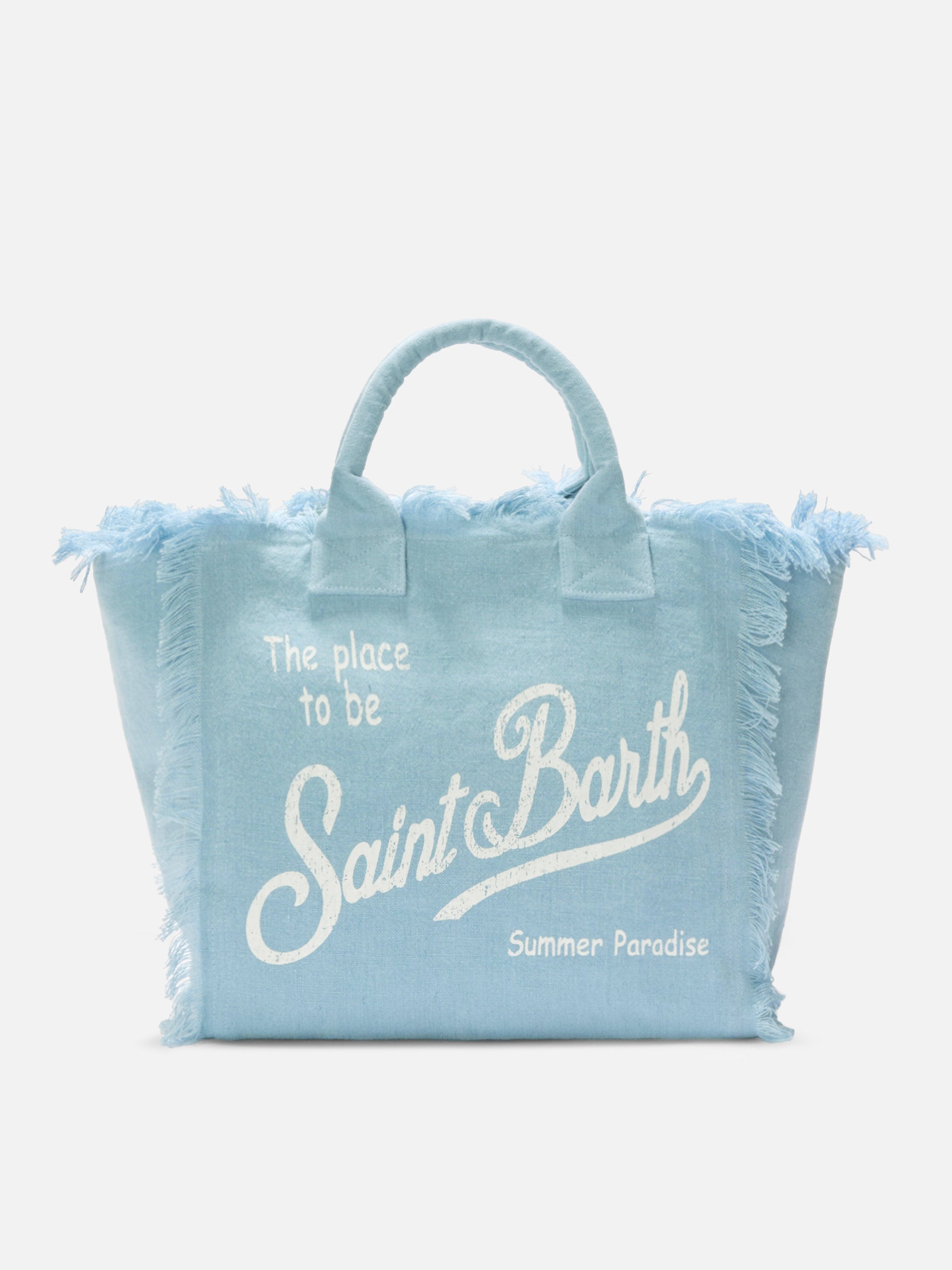 Borsa Vanity regular in lino azzurro tinta unita