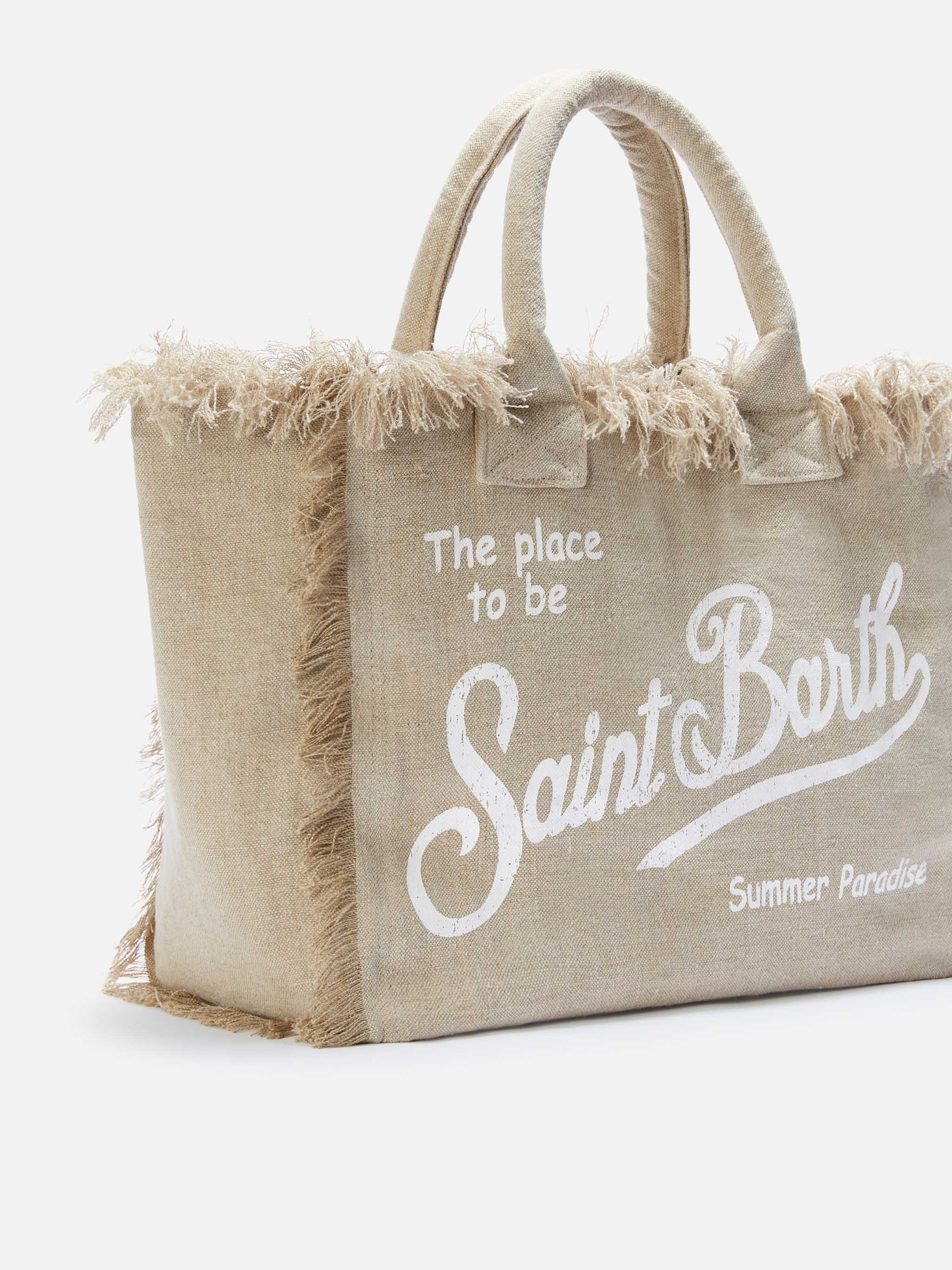 Borsa Vanity regular in lino beige tinta unita