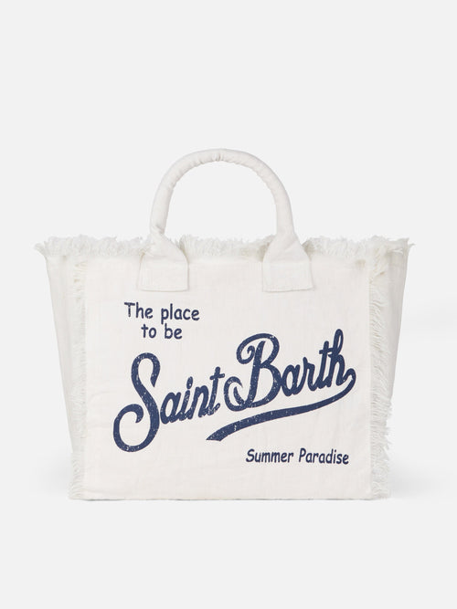 Borsa a spalla Vanity in 100% LINO bianco panna