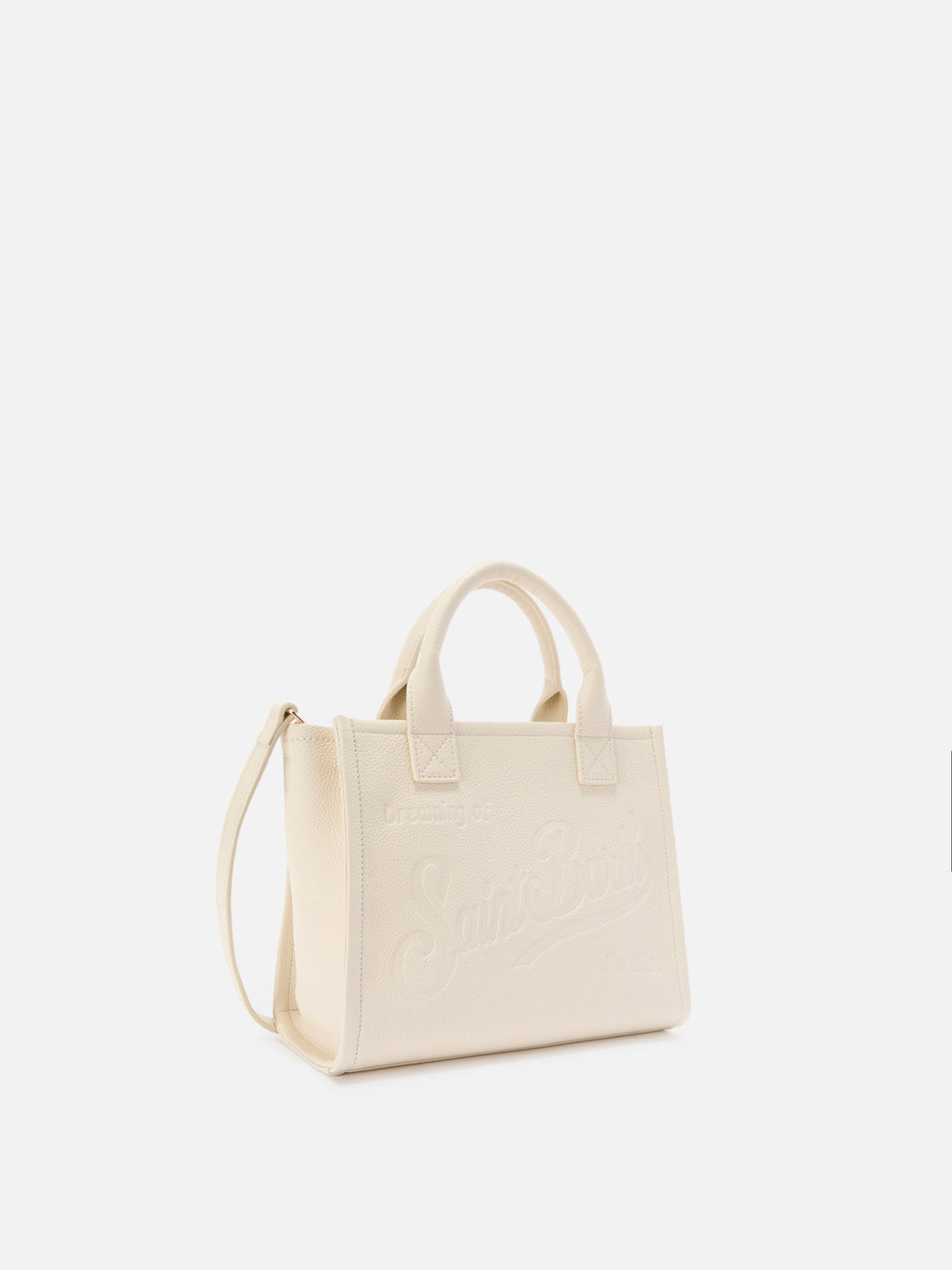 Borsa Vanity medium in pelle martellata avorio