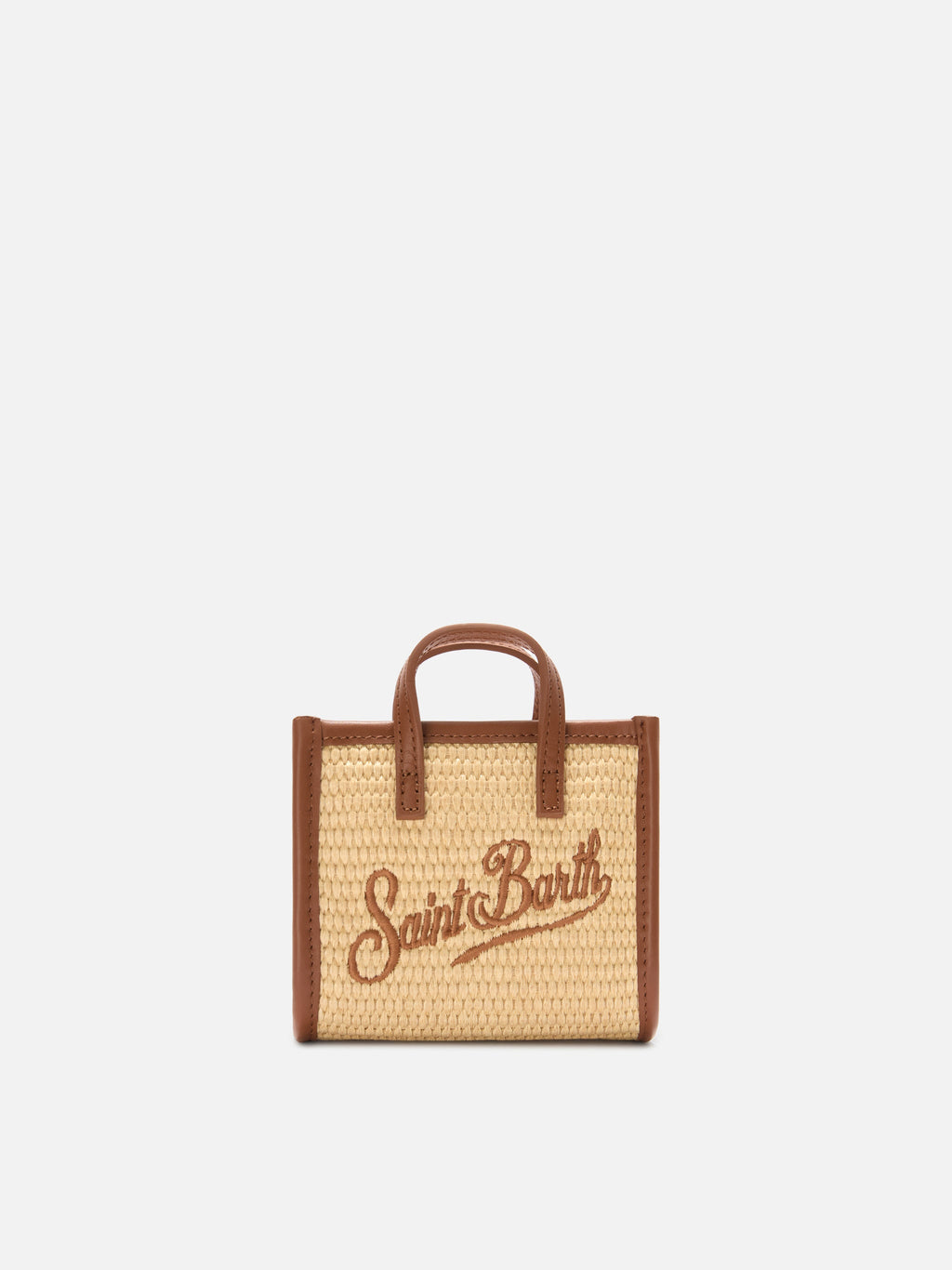 Borsa Vivian micro effetto paglia con logo marrone ricamato