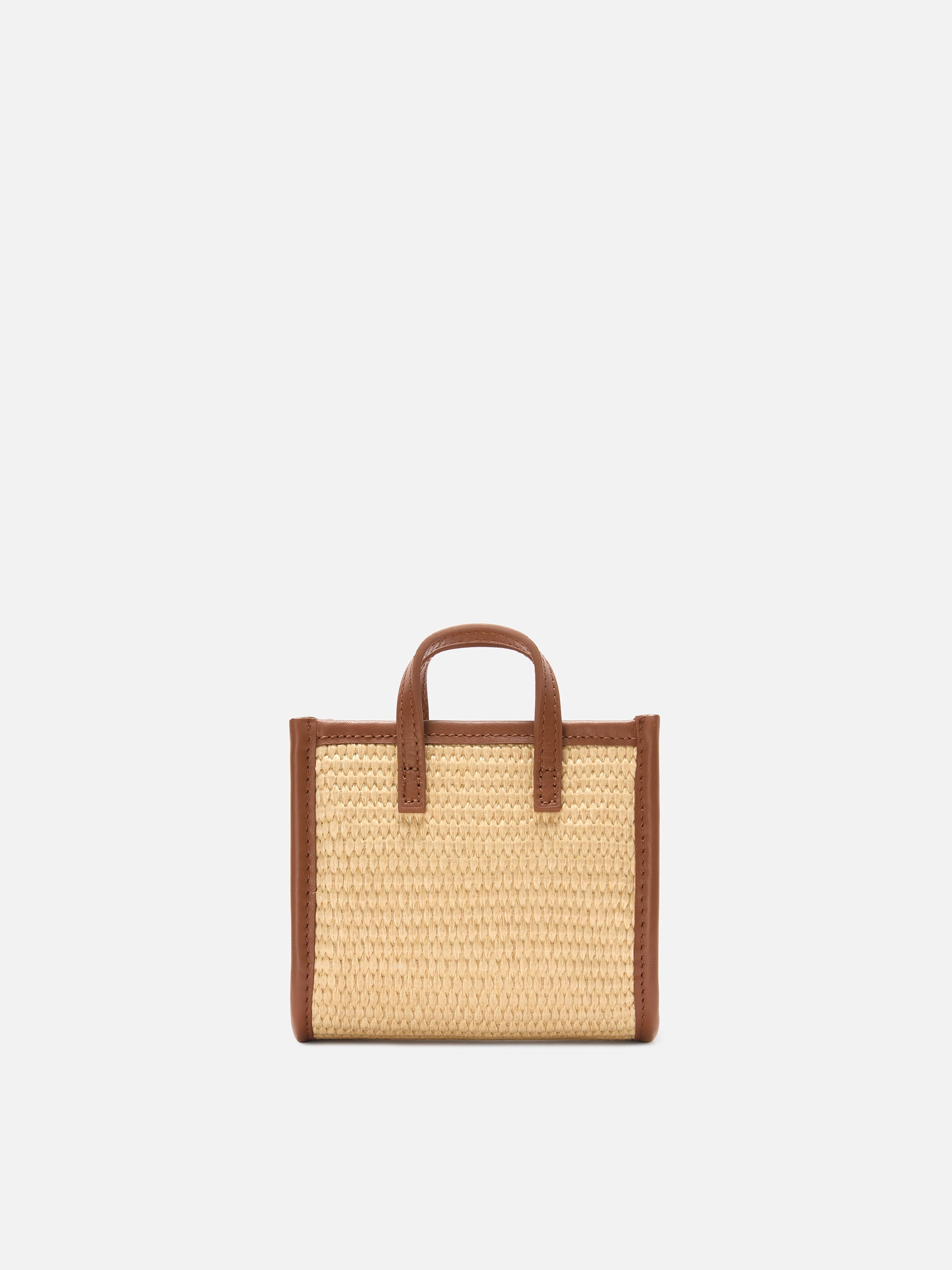 Borsa Vivian micro effetto paglia con logo marrone ricamato