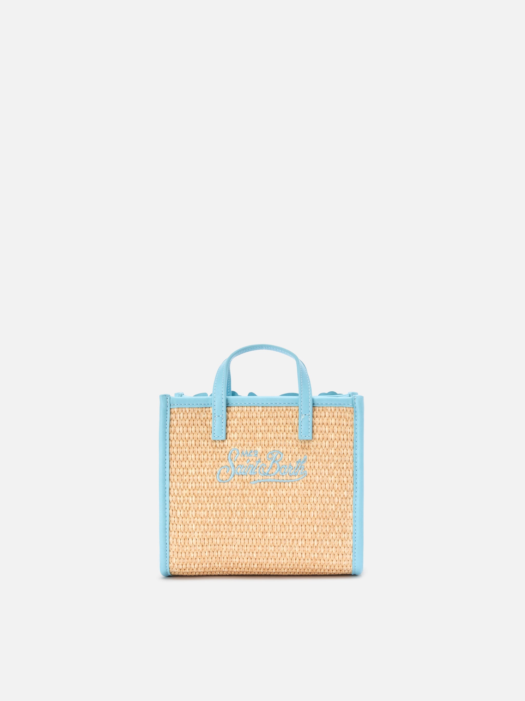 Borsa Vivian mini in tessuto effetto paglia con ricami decorativi