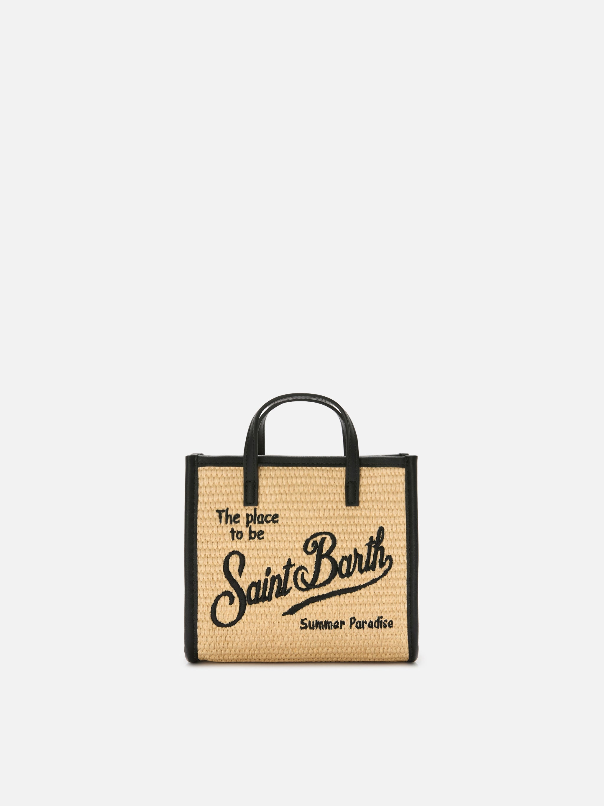 Borsa Vivian mini in tessuto effetto paglia con logo nero ricamato