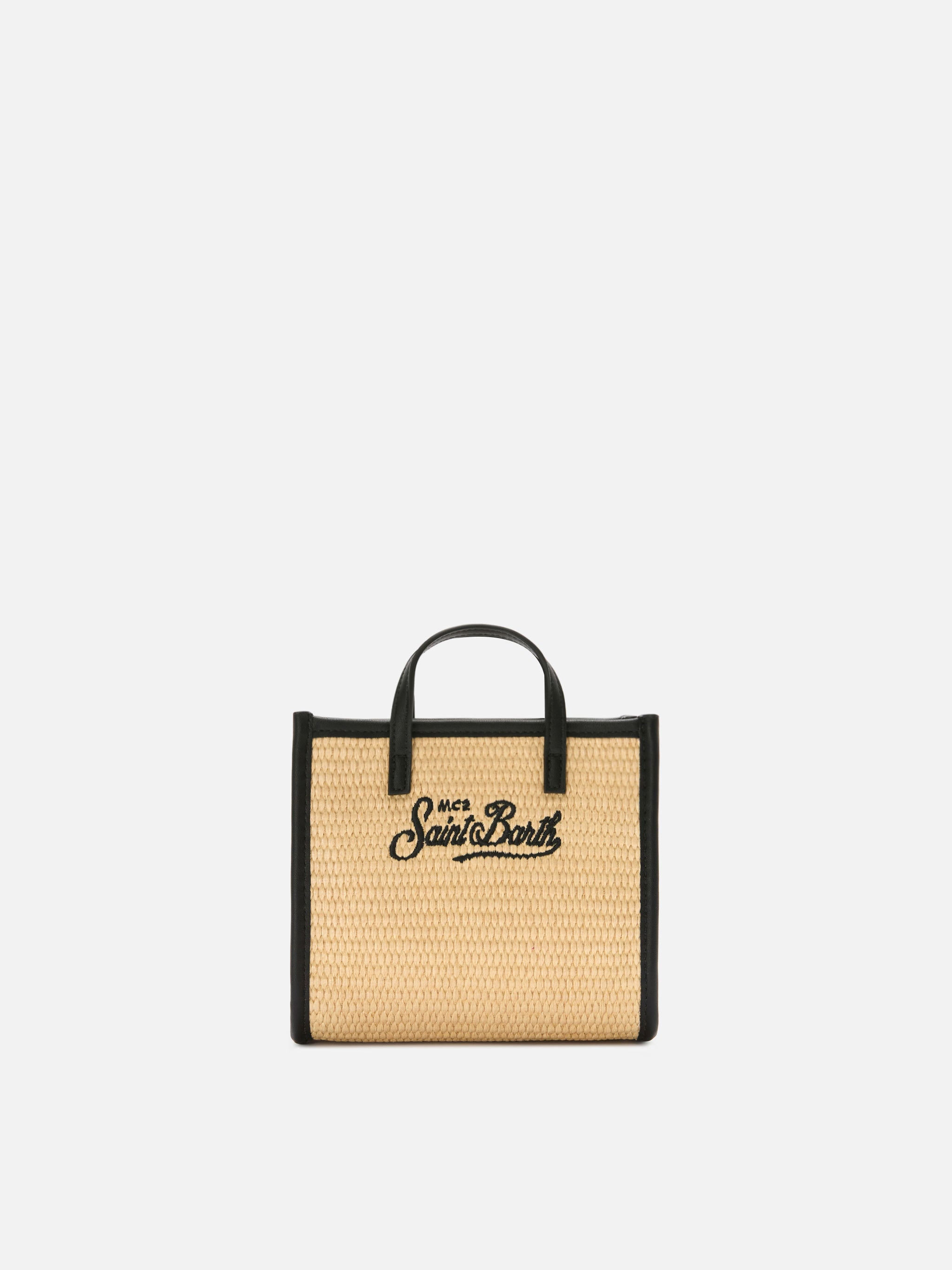 Borsa Vivian mini in tessuto effetto paglia con logo nero ricamato