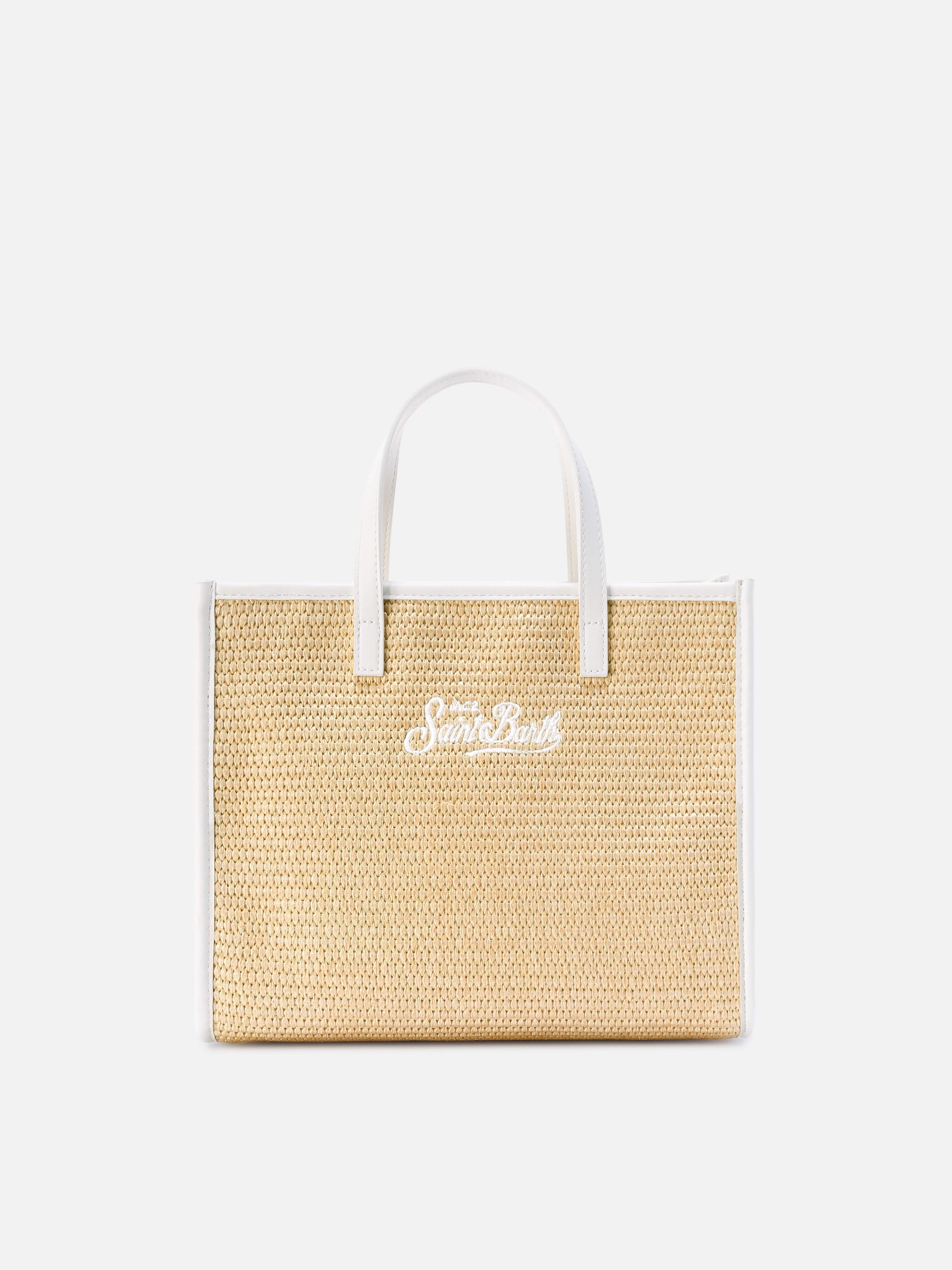 Borsa Vivian medium effetto paglia con logo bianco ricamato
