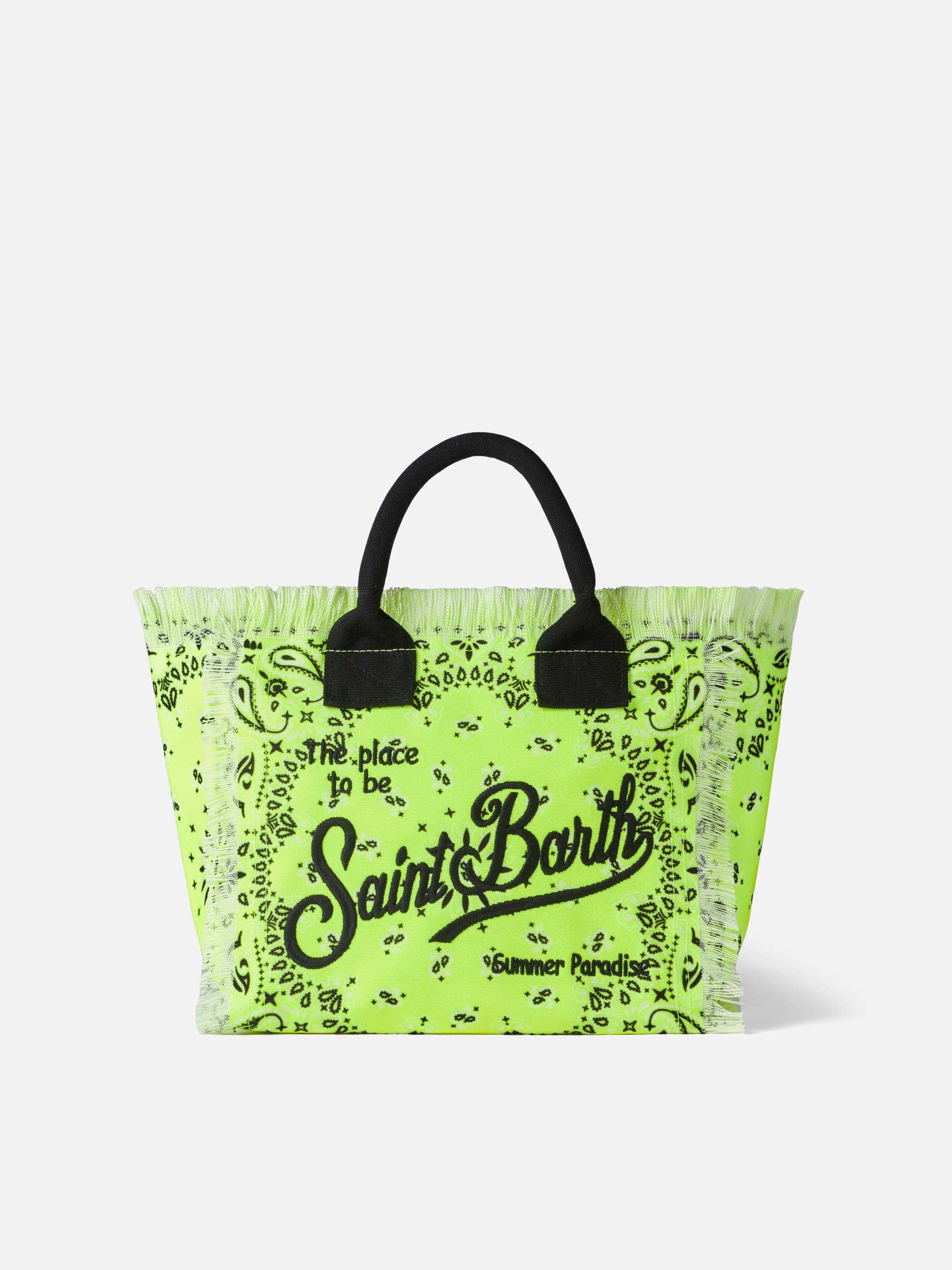 Colette fluo yellow handbag with bandanna print - MC2 Saint Barth