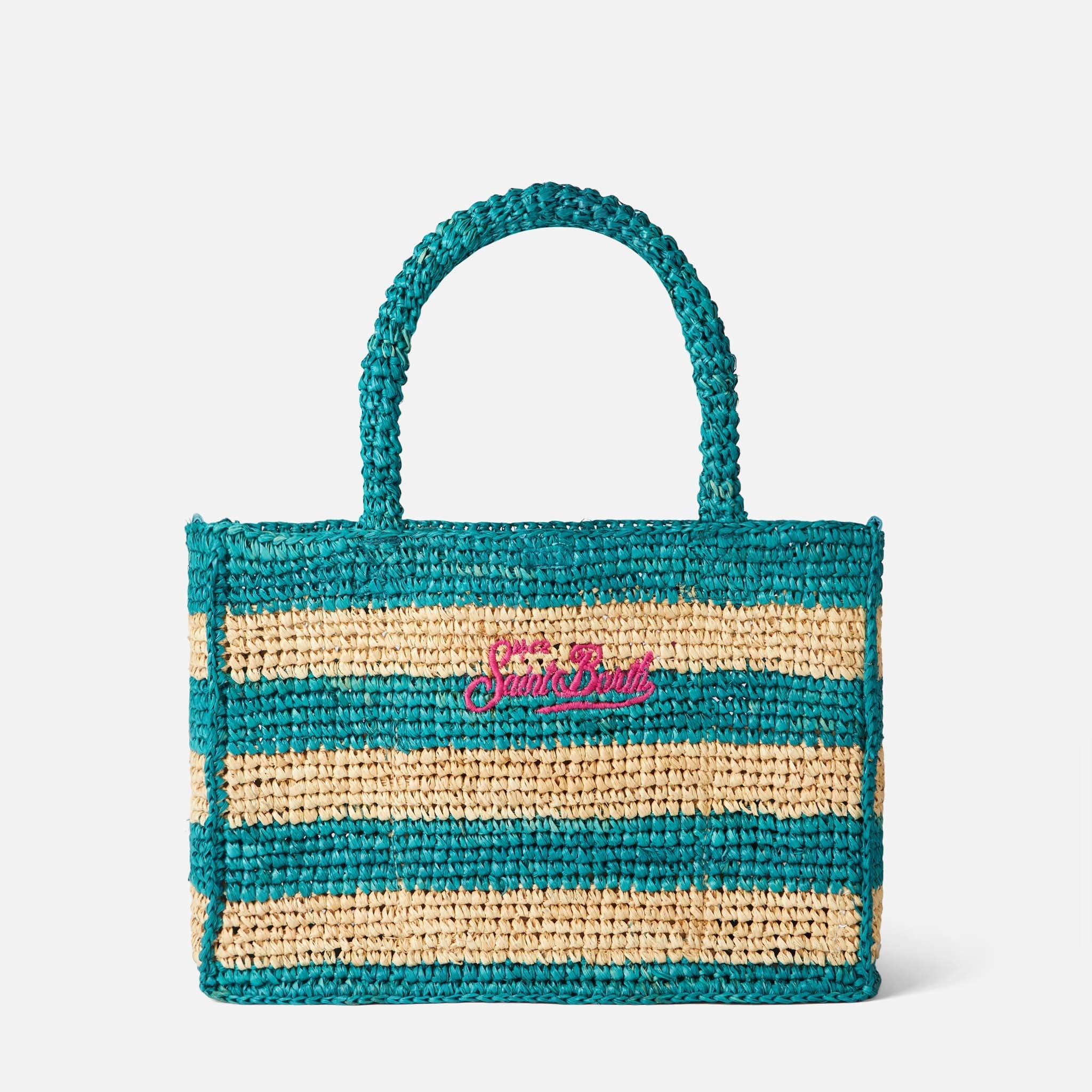 Colette raffia handbag with white and bluette stripes - MC2 Saint Barth