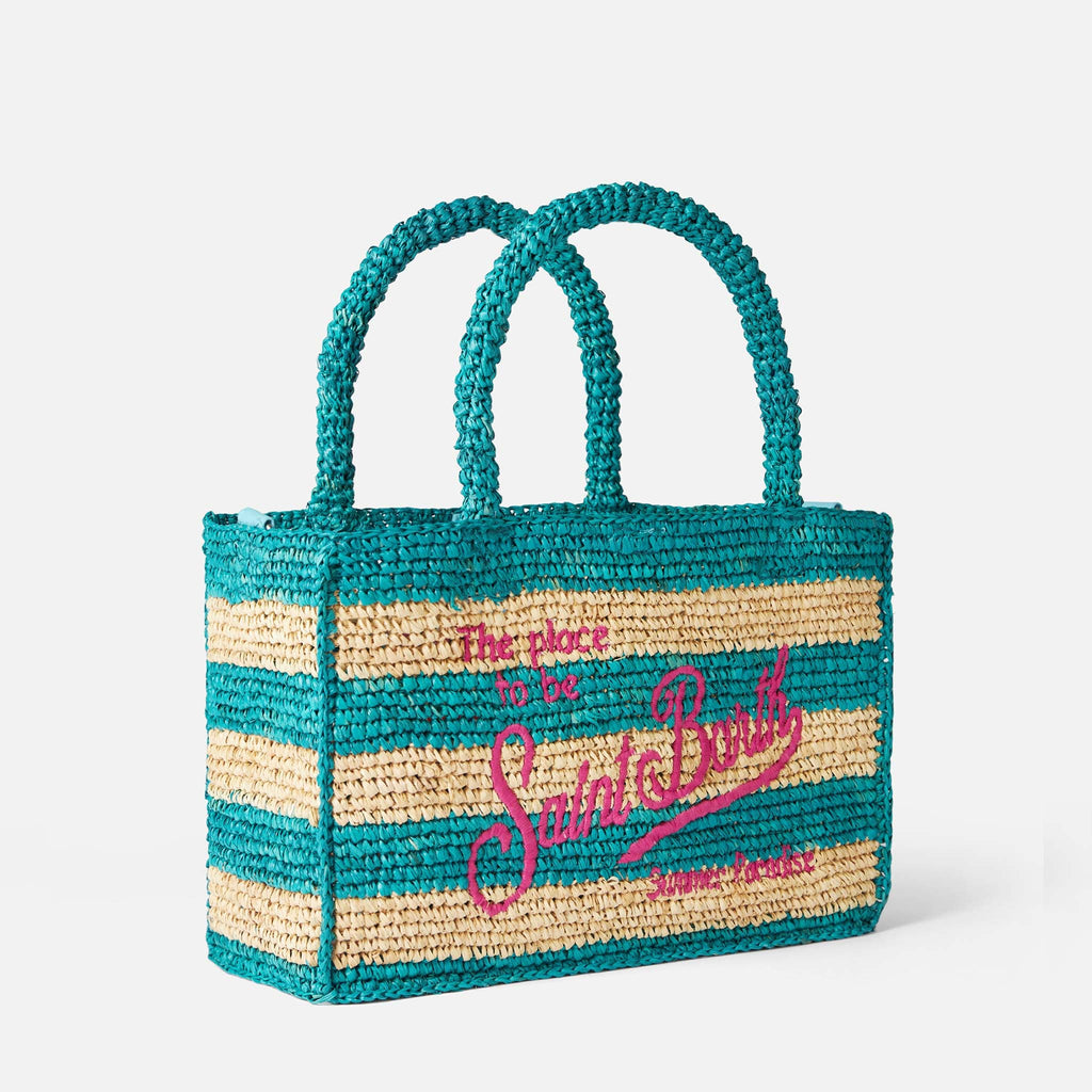 Colette raffia handbag with white and bluette stripes - MC2 Saint Barth