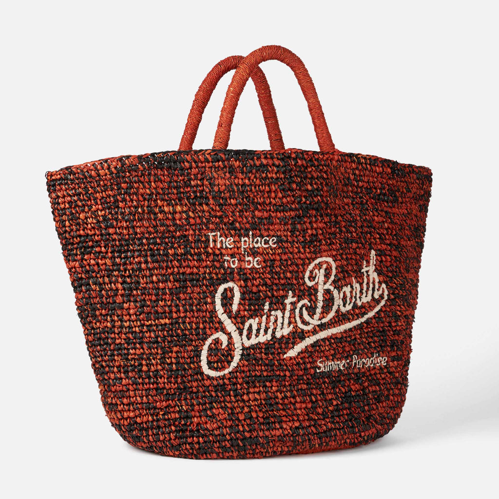 Raffia black and orange bag with front embroidery - MC2 Saint Barth